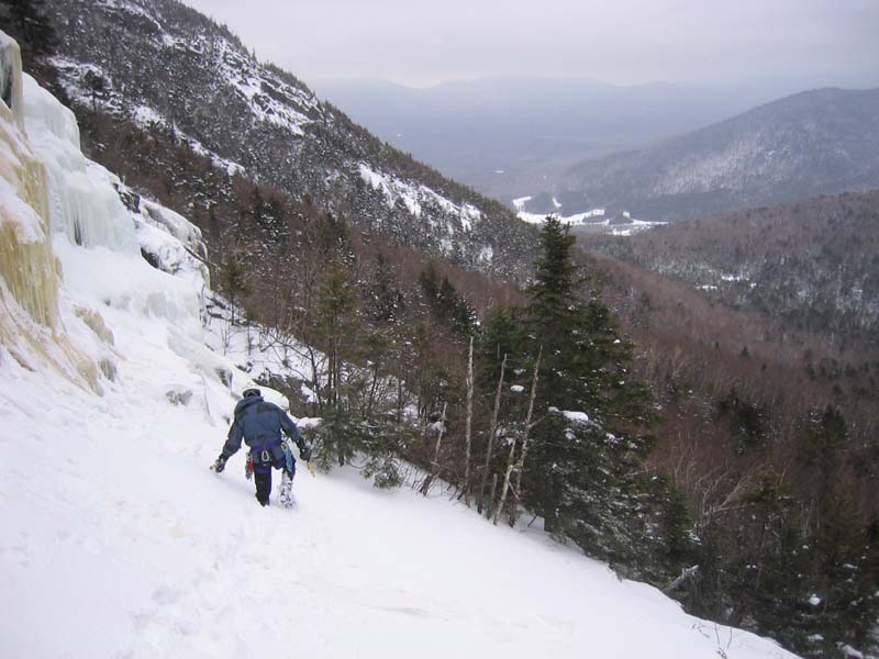 John "exploring" with the AMC's Highland Center visible in the distance